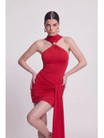 Halter Yaka Aksesuarlı Mini Lilian Elbise Kırmızı
