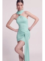 Halter Yaka Aksesuarlı Mini Lilian Elbise Mavi