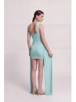 Halter Yaka Aksesuarlı Mini Lilian Elbise Mavi
