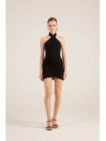 Halter Yaka Büzgülü Mini Perla Elbise Siyah