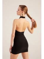 Halter Yaka Büzgülü Mini Perla Elbise Siyah