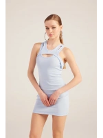 Halter Yakalı Fitilli Mini Carlin Elbise Mavi