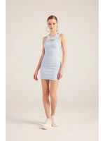 Halter Yakalı Fitilli Mini Carlin Elbise Mavi