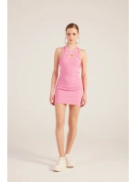 Halter Yakalı Fitilli Mini Carlin Elbise Pembe