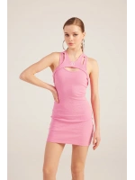 Halter Yakalı Fitilli Mini Carlin Elbise Pembe