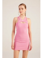 Halter Yakalı Fitilli Mini Carlin Elbise Pembe