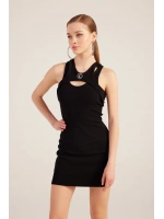 Halter Yakalı Fitilli Mini Carlin Elbise Siyah