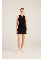 Halter Yakalı Fitilli Mini Carlin Elbise Siyah