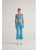 İspanyol Kesim Tüvit Tweed Pantolon Mavi