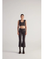 İspanyol Kesim Tüvit Tweed Pantolon Siyah