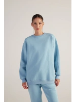 Kadın Mavi Oversize Şardonlu Yazı Baskılı Fluffy Sweatshirt