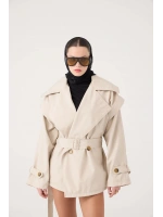 Kemerli Oversize Kesim Sara Trençkot Bej