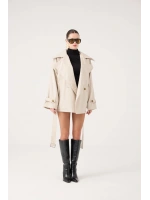 Kemerli Oversize Kesim Sara Trençkot Bej