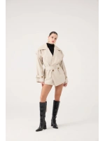 Kemerli Oversize Kesim Sara Trençkot Bej
