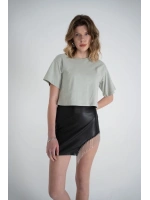 Kısa Kol Bisiklet Yaka Basic Viole Tshirt Haki