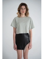 Kısa Kol Bisiklet Yaka Basic Viole Tshirt Haki
