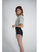 Kısa Kol Bisiklet Yaka Basic Viole Tshirt Haki