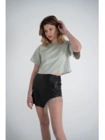 Kısa Kol Bisiklet Yaka Basic Viole Tshirt Haki
