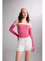Kolları Ayrı Straplez Smooth Bluz Pembe