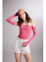 Kolları Ayrı Straplez Smooth Bluz Pembe