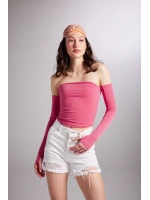 Kolları Ayrı Straplez Smooth Bluz Pembe