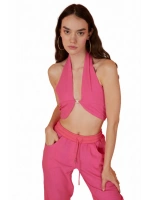 Koton Kumaş H Aksesuarlı Rise Bluz Pembe