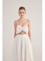 Kurdele Görünümlü Crop Jazmin Bluz Beyaz
