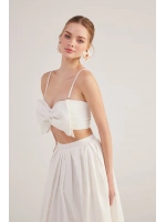 Kurdele Görünümlü Crop Jazmin Bluz Beyaz