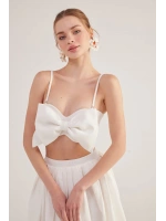 Kurdele Görünümlü Crop Jazmin Bluz Beyaz