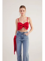 Kurdele Görünümlü Crop Jazmin Bluz Kırmızı