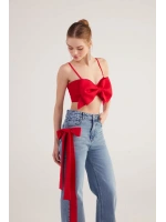 Kurdele Görünümlü Crop Jazmin Bluz Kırmızı