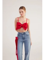Kurdele Görünümlü Crop Jazmin Bluz Kırmızı