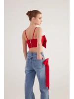 Kurdele Görünümlü Crop Jazmin Bluz Kırmızı