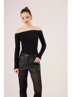 Madonna Yaka Dantelli Macy Kaşmir Bluz Siyah