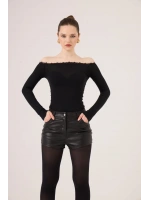 Madonna Yaka Dantelli Macy Kaşmir Bluz Siyah