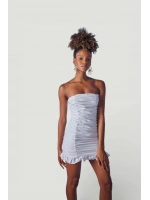 Mini Boy Straplez Drapeli Poplin Carla Elbise Beyaz
