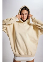 Oversize Kapüşonlu Unisex Eye Sweat Bej
