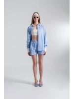 Oversize Kesim Çizgili Harmony Poplin Gömlek Mavi