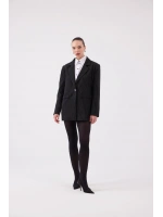 Oversize Kesim Çizgili Strip Blazer Ceket Siyah