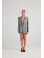 Oversize Kesim Simli Çizgili Eden Blazer Ceket Gri