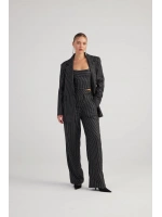 Oversize Kesim Simli Çizgili Eden Blazer Ceket Siyah