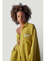 Oversize Model Düğme Kapamalı Playa Gömlek Yeşil