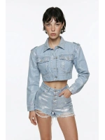 Özel Yapım Parlak Kaplamalı Glossy Jean Şort Mavi