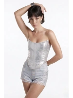 Parlak Kaplamalı Glossy Jean Büstiyer Mavi