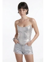 Parlak Kaplamalı Glossy Jean Büstiyer Mavi