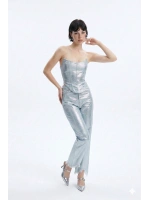 Parlak Kaplamalı Glossy Jean Büstiyer Mavi