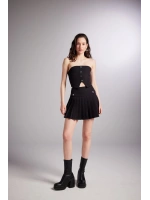 Pilili Mini Devon Şort Etek Siyah