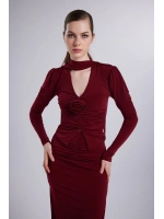 Şal Yaka Detaylı Serre Bluz Bordo