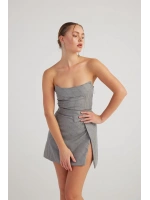 Simli Çizgili Crop Eden Büstiyer Gri