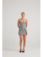 Simli Çizgili Crop Eden Büstiyer Gri